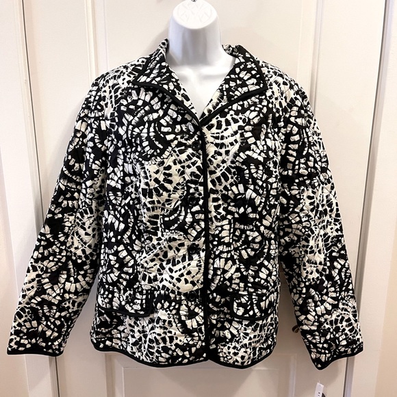 Kim Rogers Signature Jacket Black White Abstract Pattern Blazer NWT XL Reg $44 - Picture 1 of 5